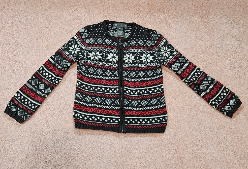Copper Key Black Red Fair Isle Angora Wool Blend Zip Up Cardigan Girl's Size XS